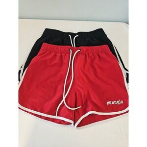 2 Pairs YoungLA Bodybuilding Shorts Mens Large Red Black #125 Dolphin Hem